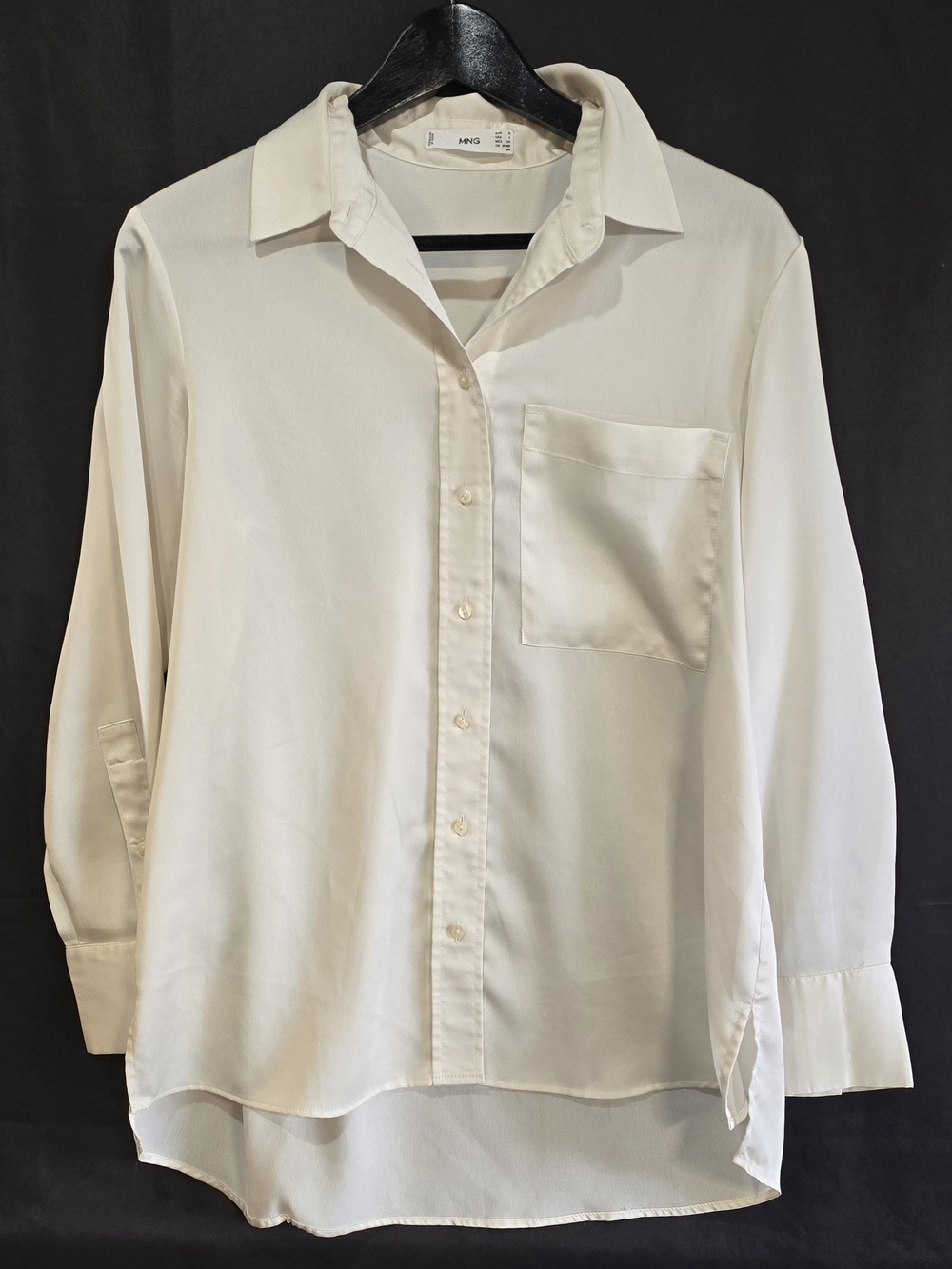 Mango Off-White Long-Sleeve Button-Down Shirt with Chest Pocket